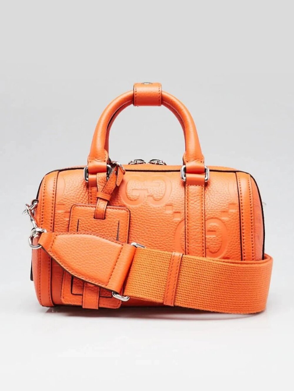 Gucci Orange Calfskin Leather Jumbo Embossed GG Mini Duffle Bag